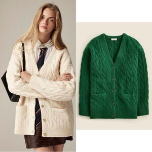 NWT J CREW Relaxed cable-knit cardigan in green